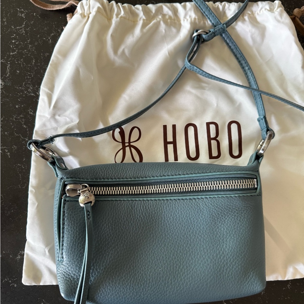HOBO Blue-Green Leather Crossbody Bag with Front Zip